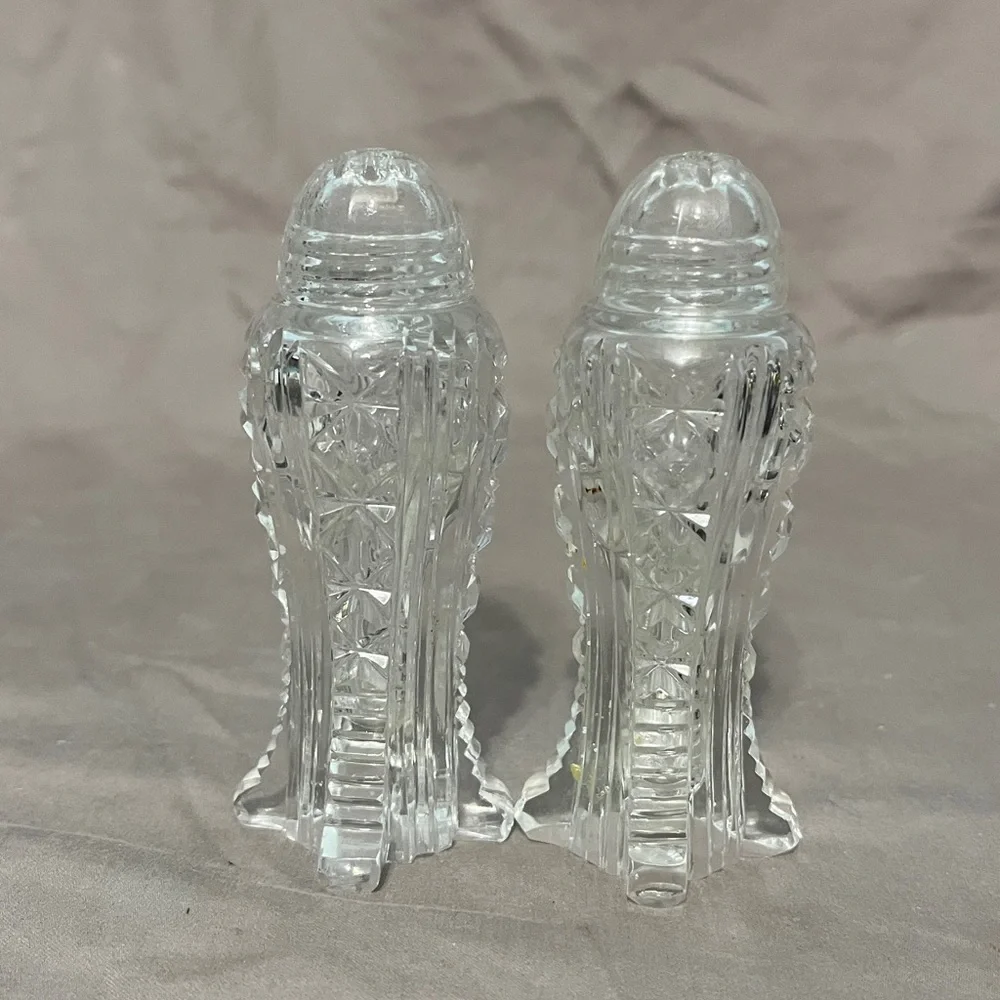 VTG Art Deco Style Bohemia Glass Crystal Salt And Pepper Shaker - Picture 2 of 6